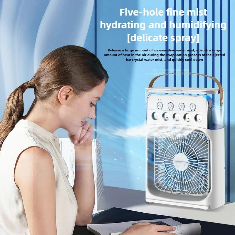 2025 New Three in One Household Air Conditioner Small Air Cooler Portable Smallfan Household Night Humidifier LED Nightlight Fan