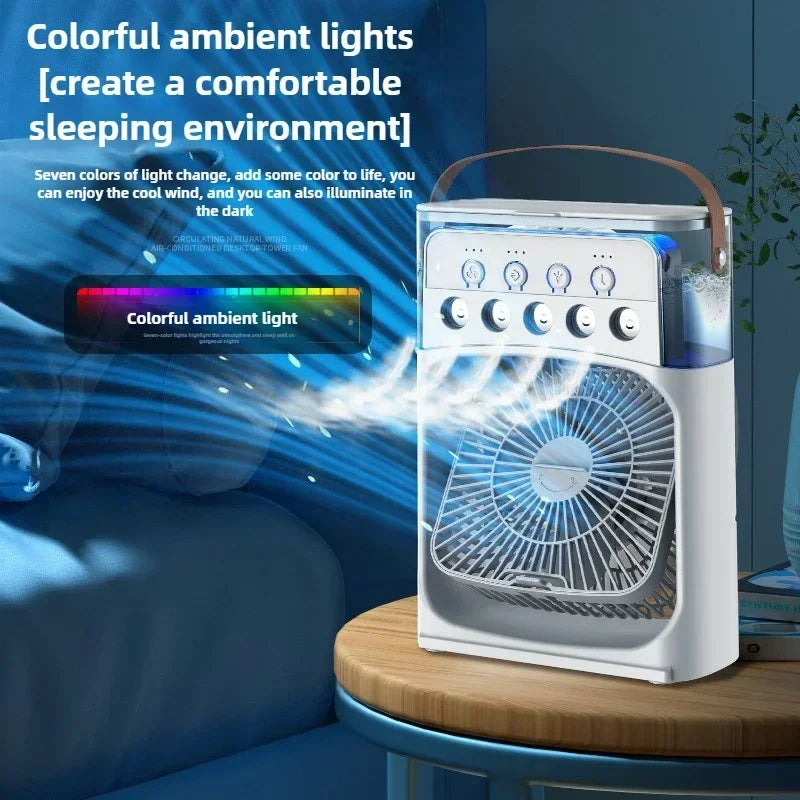 2025 New Three in One Household Air Conditioner Small Air Cooler Portable Smallfan Household Night Humidifier LED Nightlight Fan