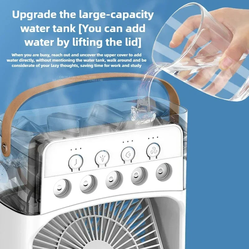2025 New Three in One Household Air Conditioner Small Air Cooler Portable Smallfan Household Night Humidifier LED Nightlight Fan