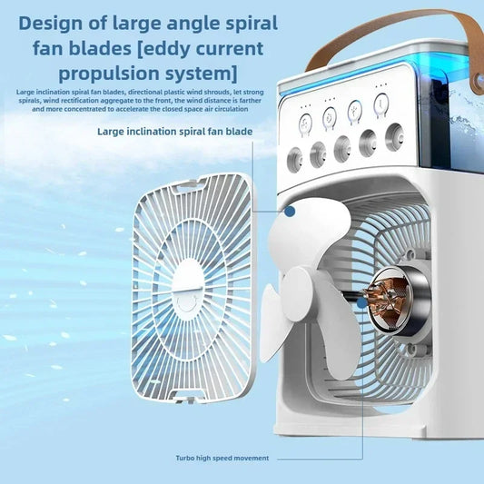 2025 New Three in One Household Air Conditioner Small Air Cooler Portable Smallfan Household Night Humidifier LED Nightlight Fan