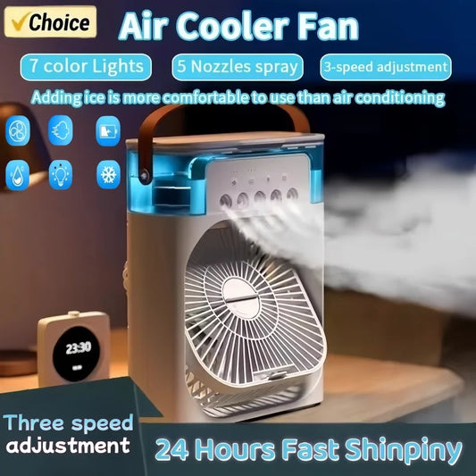 2025 New Three in One Household Air Conditioner Small Air Cooler Portable Smallfan Household Night Humidifier LED Nightlight Fan